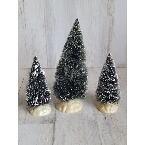 Lemax snow covered Christmas pine tree set Village accessories Xmas - Picture 1 of 10
